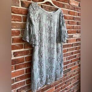 Sundance Floral Appliqué Aqua Blue Green Shift Dress Small